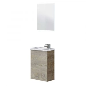 mueble de baño con lavabo y espejo